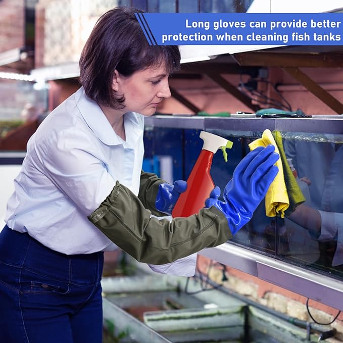 MUMUKE 3-Pair Long Waterproof Gloves, 28 inch | Chemical Resistant, Reusable, Padded Cotton Lined, Acid & Oil Resistant