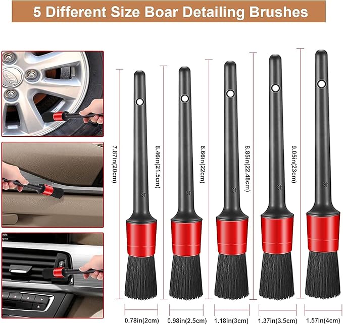 Nolimas 12Pcs Car Wheel & Tire Brush Kit,Including 17inch Long Wheel Brush,Short Handle Tire Brush,5pcs Boar Hair Detailing Brushes Kit & 3pcs Wire Brushes for Cleaning Car Wheels & Interior Exterior