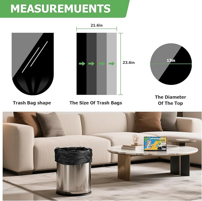 6 Gallon Heavy-Duty Trash Bags - heihaily Biodegradable Black Medium Kitchen Garbage Bag Unscented Rip Resistant Bulk Strong Recyclable Wastebasket Liners (5 Rolls, 100 Count)