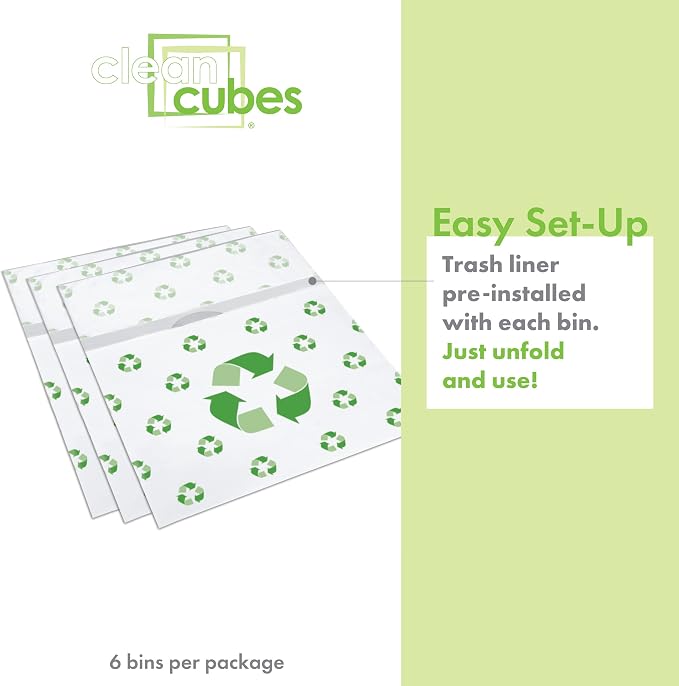 Clean Cubes 13 Gallon Disposable Pop-Up Trash Cans, 6-Pack (Recycle) | One Pack Covers the Whole Party, Place a Bin in Every Corner, No Assembly, Built-In Liner, Toss the Whole Bin When Full
