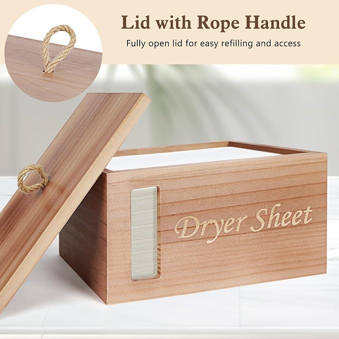 2 Pcs Laundry Pods Container & Dryer Sheet Holder with Window, Walnut Brown | Solid Pine Wood Laundry Organizer with Lid and Visible Window for Farmhouse Laundry Room Storage, Laundry Room Refresh