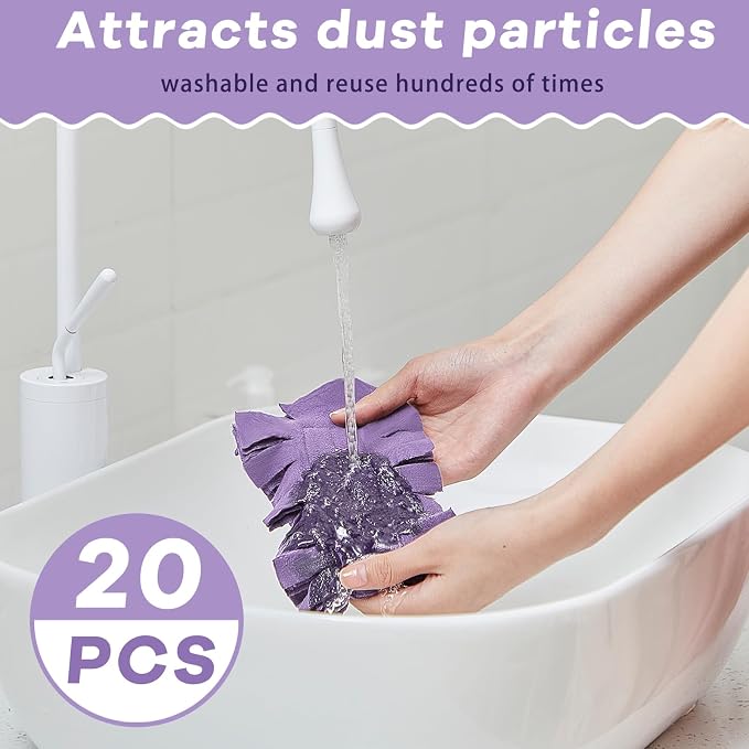 Zubebe 20 Pcs Reusable Duster Refills Fleece,Vivid Color | Soft Polyester Fiber Flat Duster Refill Multi Surface Washable Cleaning Pad Tools for Home, Blinds, Car, Pet, Furniture, Fans