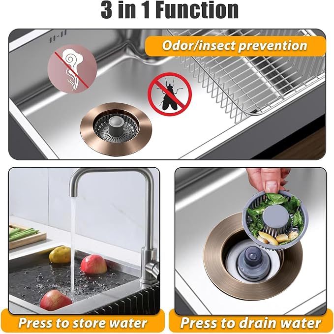 Anlige Kitchen Sink Drain Strainer, 3 in 1 Pop Up Kitchen Sink Stopper | with an Extra Basket Strainer, Universal for US Standard 3-1/2 Inch, Oil Rubbed Bronze