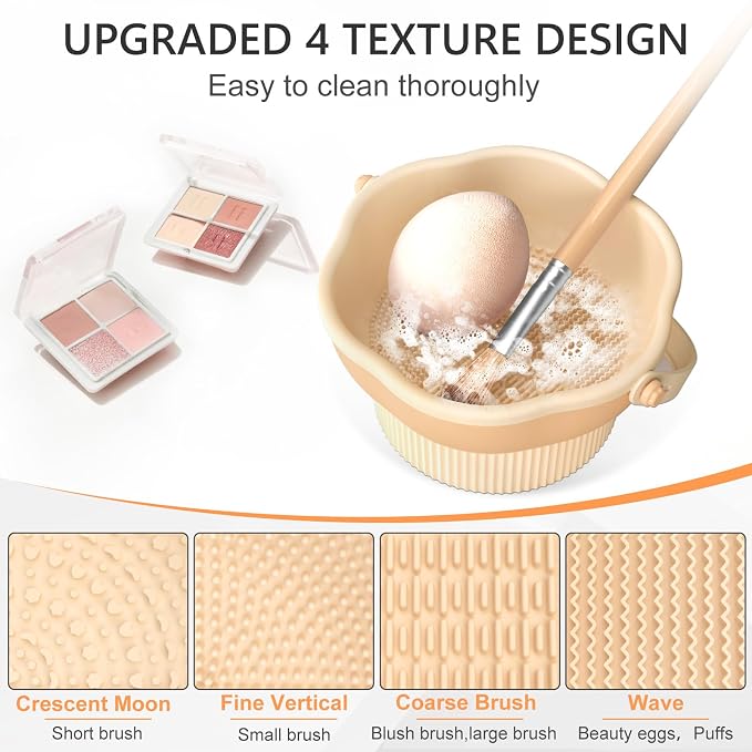 senbowe 3 in 1 Makeup Brush Cleaner Mat, Silicone Makeup Brush Cleaner Bowl Cosmetic Brushes Cleaning Pad Tool Organizer for Storage and Air Drying, Make Up Brush Washing Tool for Sponge