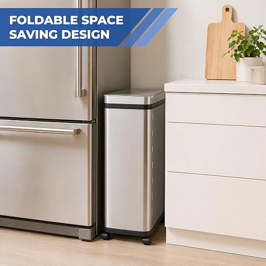 Pukomc Kitchen Trash Can,13 Gallon Motion Sensor Garbage Can | Brushed Stainless Steel ,Automatic Touchless,Removable garbage can ,Liner Pocket ,Fits Any Kitchen, Bathroom, Office, or Home
