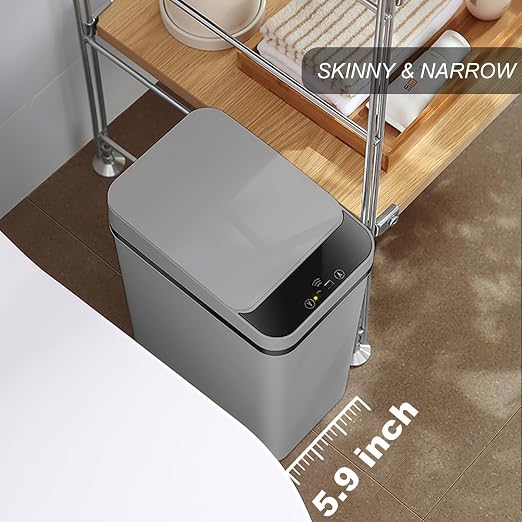 Yatmung 2.5 Gallon Motion Sensor Trash Can - Automatic Trash Can Touchless | Smart Trash Bin with Lid - Electric, Narrow, Plastic, Auto Open, Kitchen, Bedroom, Bathroom - Small Garbage Can ( Grey )