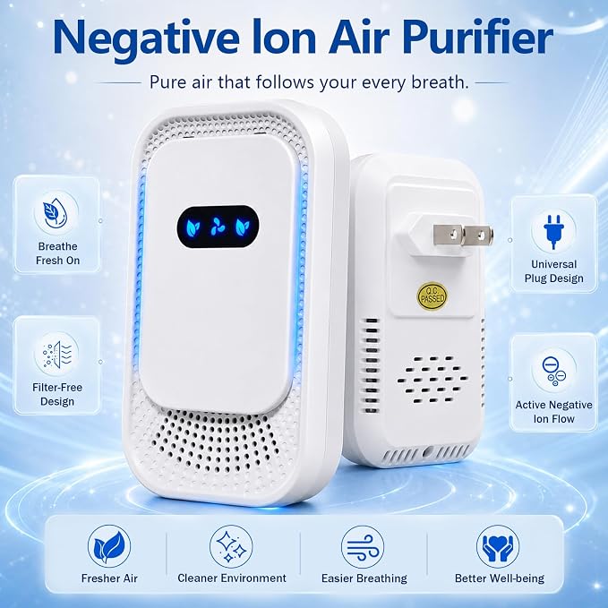 Air Ionizers 4 Pack, Small Negative Ion Air Purifiers, Low Noise Portable Air Freshener for Odor, Smoke, Dust, Pets, Fresh Odor Eliminator Kit (White-4pcs)