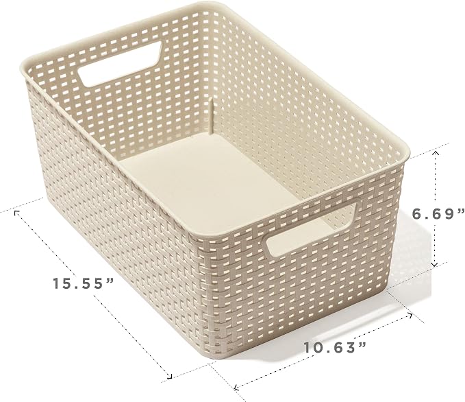 BINO | Plastic Storage Baskets, 13.5 Liter - 3 Pack, Natural | THE WOVEN COLLECTION | Storage Basket for Shelves | Woven Storage Baskets for Organizing Bins | Pantry Shelf Organizer | Container Bin