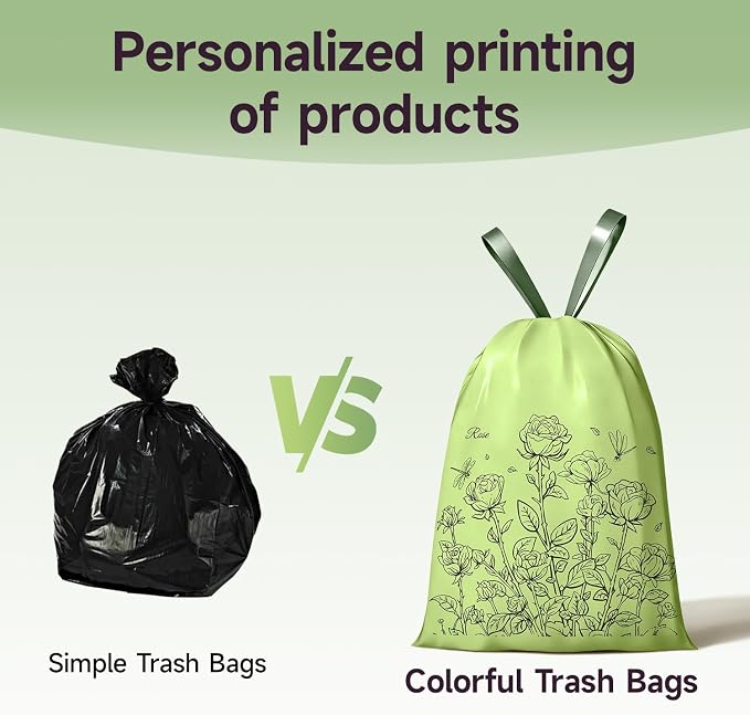 Floral Scent Collection Garbage Bags(Lavender,Jasmine,Rose,Lily of the valley) Trash Bags 4 gallon Drawstring For Bathroom,Office,Bedroom,Car,Flower Printing,Pack of 4(200 Counts)
