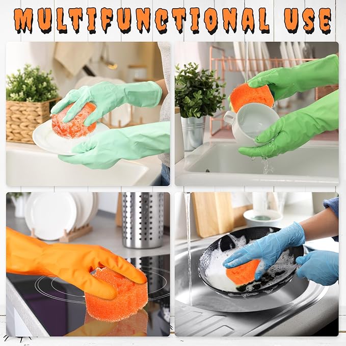 FillTouch Halloween Pumpkin 3 Pcs Scrub Sponge, Orange | 3 Pack Dual Sided for Dishes Kitchen, Non Scratch Temperature Color Changing, Soft Scrubbing Safe for Pots Pans Glassware