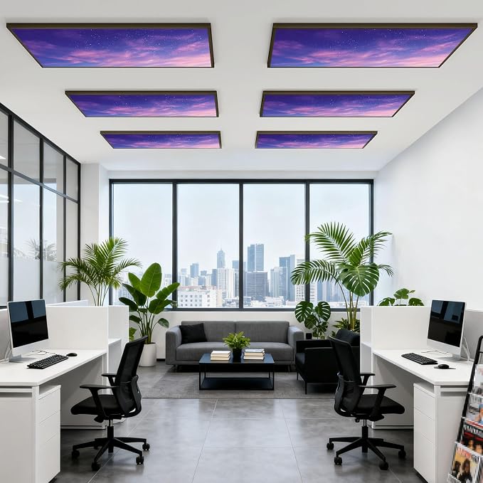 6 Pack Fluorescent Light Covers for Ceiling Lights View Evening Purple Sky Clouds Stars Abstract Decorative Magnetic Light Cover Light Filters for Classroom Office Home