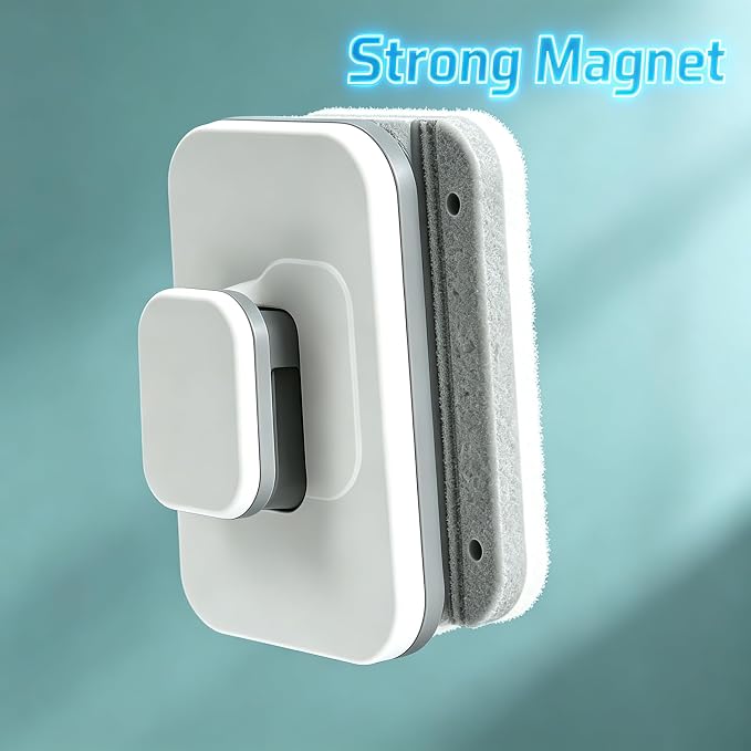 Magnetic Window Cleaner - Double Sided Magnetic Window Washer with Large Grip & Safety Rope - Strong Magnet Glass Cleaner for 3-10mm Windows - Household Cleaning Tool