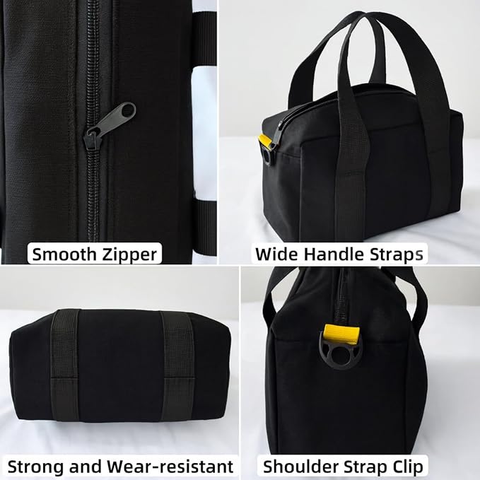 20 Inch Canvas Tool Bag, Small Tool Bag for Men, Large Capacity Wide Mouth Tool Organizer Tote Bag for Storage Hand Tools Wrenches (Black, 20 Inch)