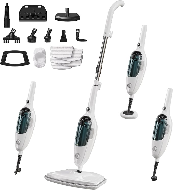 JOYMOOP Steam Mop & Handheld Steam Cleaner, 1100W Electric Steam Cleaner for Home, Fast Heat 20s, Adjustable Steam, Detachable Water Tank, 11 Accessories for Floors, Windows, Clothes