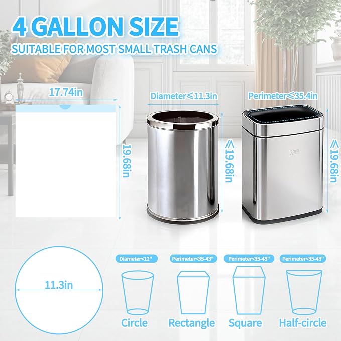 100 Count Small Drawstring Trash Bags for 4-Gallon (15 L) Trash Cans, Thick Pre-separated Garbage Bags, Mini Wastebasket can Liners for Bathroom Bedroom Office(White)