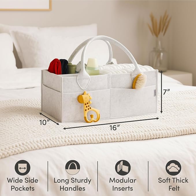 PUTSKA Baby Diaper Caddy Organizer, Felt Nursery Basket, White, Extra Large