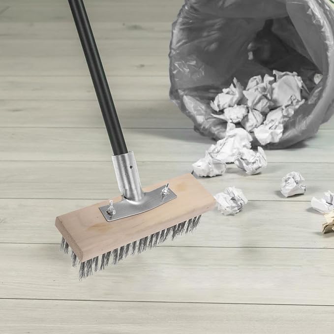 Heavy Duty Floor Scrub Brush Stainless Steel Wire 20cm Head Moss Remover Road Cleaning Brush for Outdoor Concrete and Stone Surfaces Cleaning