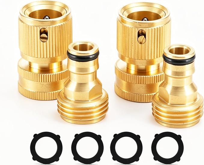 BIGWAVE Garden Hose Quick Connect, Solid Brass Quick Connector for 3/4 inch GHT Garden Hose Fitting Water Hose Connectors (2SETS)