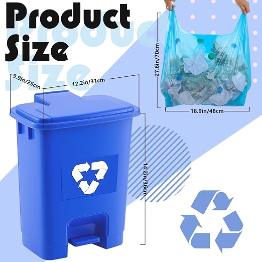 Geiserailie 2 Set 5.3 Gallon Recycle Bins for Kitchen with Foot-Operated & Self-Closing Lid, Includes 50 Trash Bags Wastebasket Bin for Recycling and Waste for Indoor&Outdoor Kitchen & Office