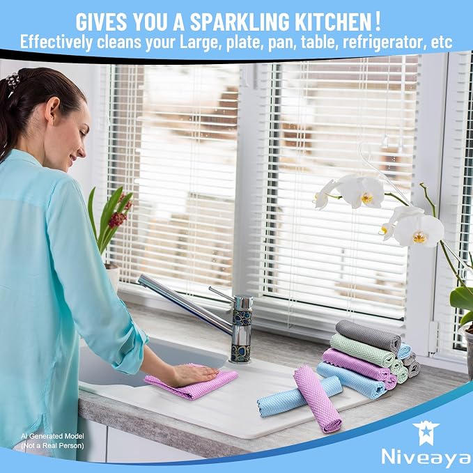 Niveaya 24 Pack Reusable Fish Scale Cloth, Microfiber Glass Cleaning Cloth | Quick Drying Polishing Cloth, Streak Free Lint Free Cleaning Rags for Glass Kitchen Window , Nano Magic Cleaning Towels