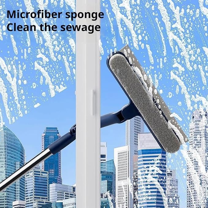 Window Cleaning Equipment, 163 cm Long Handle Professional Shower Glass Washing Brush, Extendable Professional Windshield Cleaner Kit, Scraper and Microfiber Pad Combo for Glass Wall Car Home Kitchen