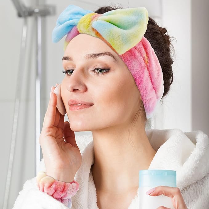 WHAVEL 6PCS Spa Headband and Wristbands Set, Face Wash Headband Wrist Bands for Washing Face Makeup Skincare Hair Band Skin Care Accessories Tools