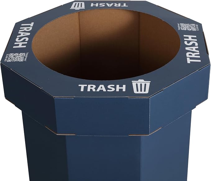 happimess Fleur 25 Gal Trash Can Bin, Denim Blue, Set of 2 | Event Recycling, Traditional Classic Disposable Corrugated Cardboard, 32" Height, 16" Width, 16" Depth