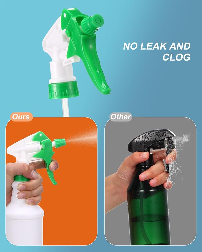 Eccliy 20Pk 16oz Spray Bottles,Cylinder,Green Spray Head | Clear Empty Plastic Commercial Spray Bottles with Nozzle Measurement For Cleaning Solutions Cleaner Detailing Industrial