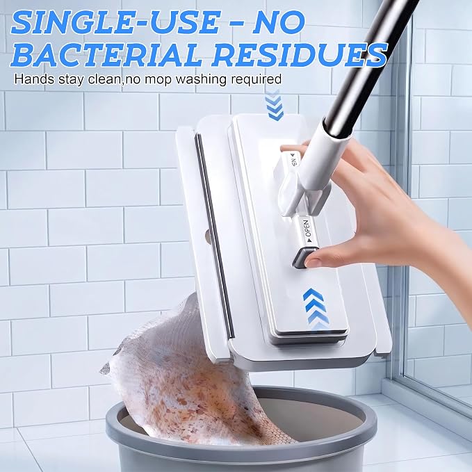 53.2 in Handle, 360° Swivel Floor Mop with 2 Reusable Cloths | Hands Free Flat Mop, Baseboard Cleaning Tool for Hardwood, Tile, Marble & Laminate Floors, Home, Kitchen Cleaning Essentials