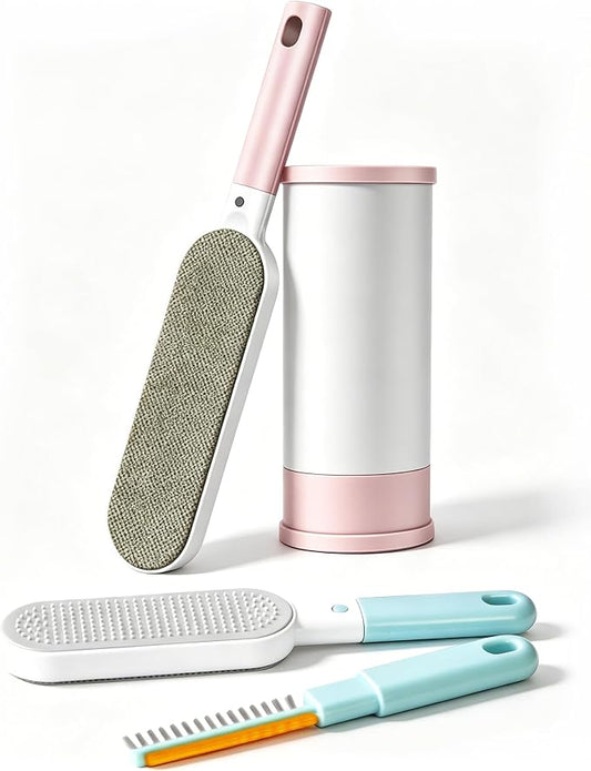 2PCS Lint Brushes for Clothes, Cat Dog Hair Remover for Lundary, Self-Cleaning Lint Remover for Bed Sofa Coat, Best Hair Cleaning Brushes Better Than Lint Roller (Large Pink and Mini Blue)