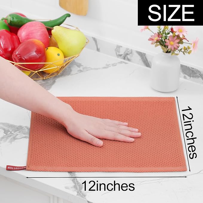 Homaxy 100% Cotton Waffle Weave Kitchen Dish Cloths 8-Pack, Coral | 12 x 12 Inches, Ultra Soft Absorbent Dish Towels, Quick Drying Dish Rags with Hanging Loop