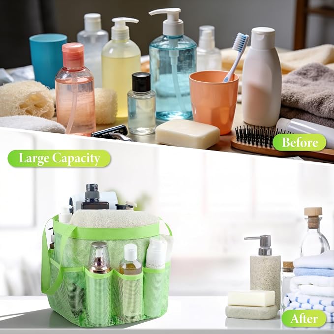 Mesh Shower Caddy Portable - 9 Pockets, Shower Bag for Dorm Room Camping | 2 Handle Quick Dry Shower Bag College Dorm Room Essentials Large Capacity Hanging Basket for Bathroom Travel Swimming Gym