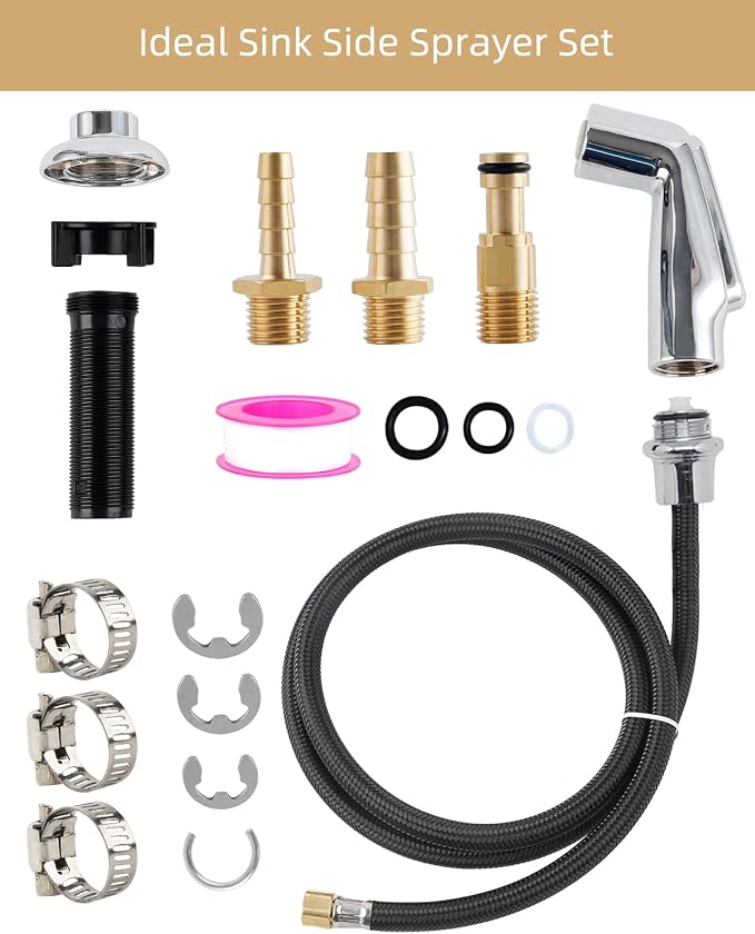 Universal Fit Sink Spray Attachment with Hose Set, Braided Hose, Chrome | NSF/ANSI/CAN 372 Certified, Quick Side Connector Compatible with Moen Faucet Sprayer Head, Kitchen Sink Faucet Attachment