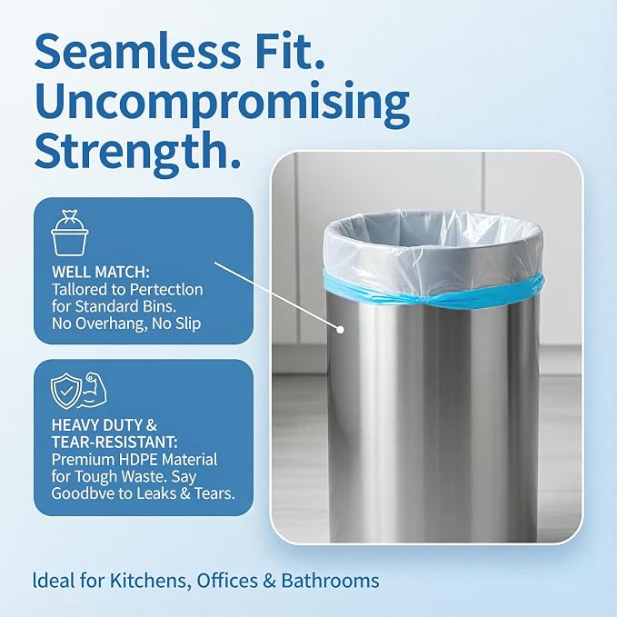 Medium 8 Gallon Trash Bags Drawstring,1.2 Mil,Unscented,150 Count | Leakproof,Strong Plastic Garbage Can Liners,White,Fit 23 - 30 Liter Waste Bins,for Bathroom Home Kitchen Everyday Use