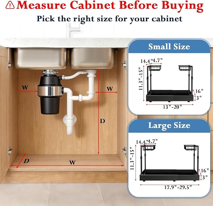 Under Sink Organizer, 2-Tier Slide Out kitchen Storage Metal Shelf, Black | 16.7″ To 29.1″ Pull Out Kitchen Storage Cabinet Organizer, Or Bathroom Laundry Kitchen Storage, Multi-Use Bathroom Storage