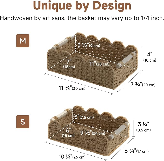 StorageWorks Toilet Paper Storage Baskets, Wicker Baskets for Organizing | Scalloped Wicker Basket for Living Room, Decorative Scalloped Baskets for Storage, Wicker Baskets for Organizing and Decor