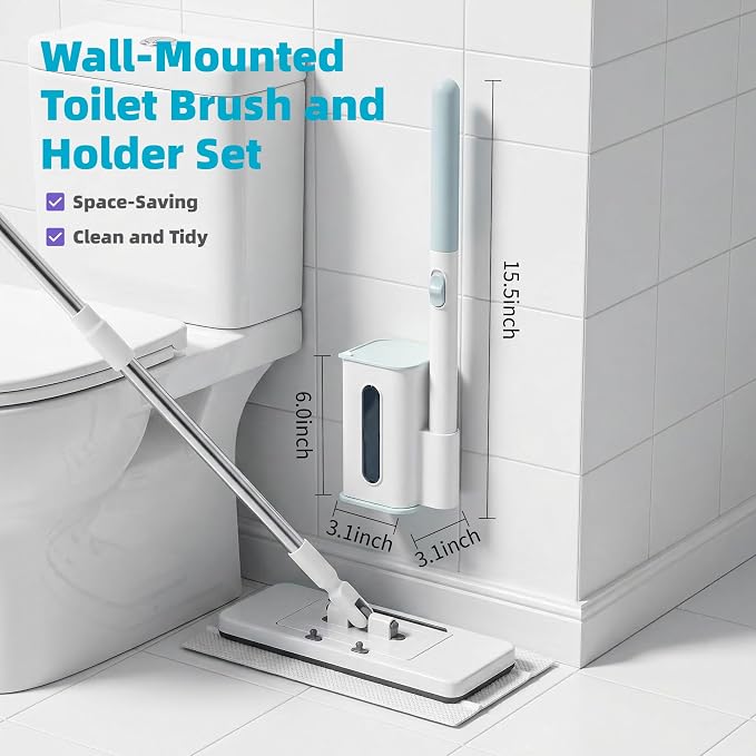 RV Toilet Brush, Disposable Toilet Bowl Cleaner Wand, 32 Cleaner Refills | Wall-Mounted, Compact Design, RV Accessories, Hands Free Toilet Brush, for RV Travel Trailers and Campers and Small Bathroom