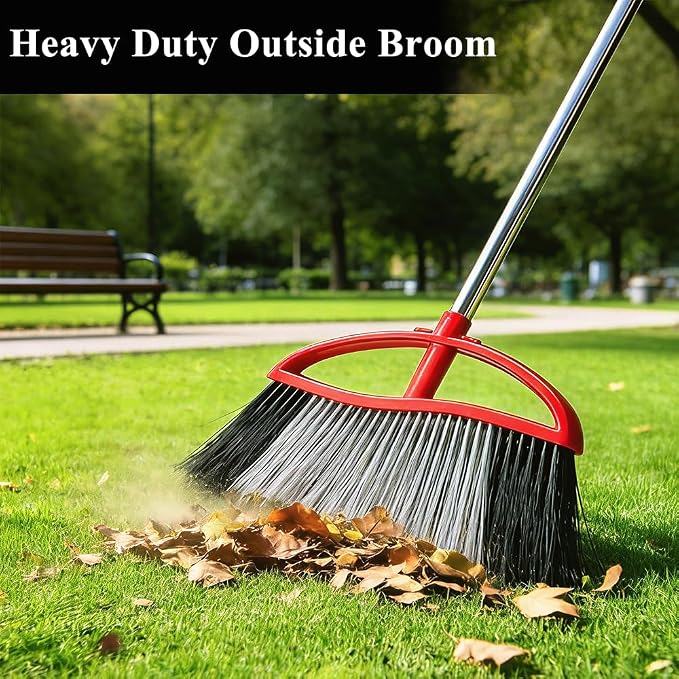 15.7" Heavy Duty Outdoor Broom, Adjustable Handle for Patio Garage | Stiff Bristles For Heavy Debris, Wide Sweeping Broom Head, Adjustable 38-53.5" Handle.
