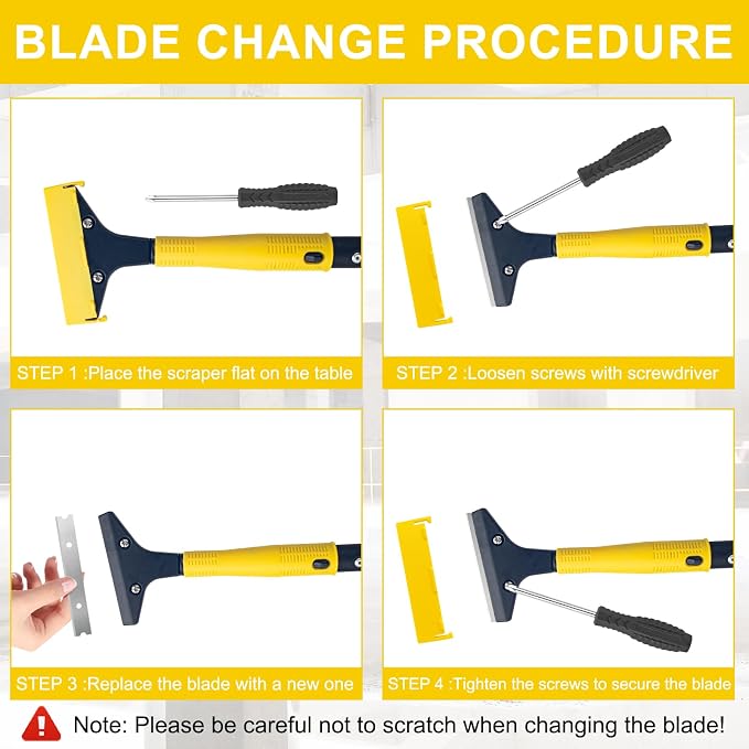 KeFanta Scraper Tool, 4" Wide Heavy Duty Floor Scraper, 45.7" Long Handle | 10PCS Extra Metal Blades, Razor Blade Scraper For Cleaning Windows Glass Shower Gum Tile Ceiling