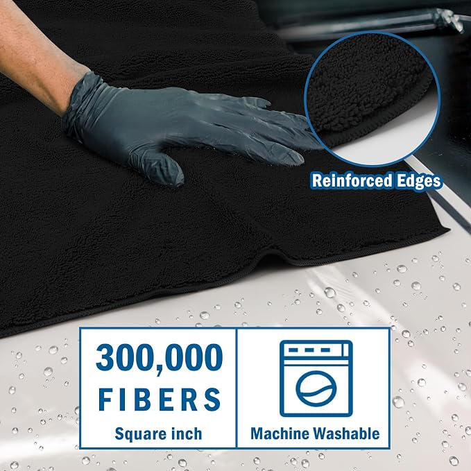 HOMEXCEL Professional Large Microfiber Car Drying Towels 4 Pack, 31" x 24" | Highly Absorbent, Lint Free, Scratch Free, Fast Drying, Absorbent Microfiber Towel for Cars SUVs RVs Trucks Boats, Black