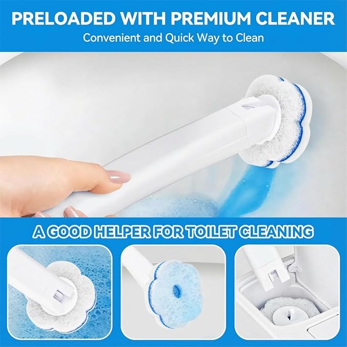 Disposable Toilet Brush System & 48 Scrubbing Refills with Cleaner - All-in-One Toilet Wand Starter Kit, Wall-Mounted Holder, Essential Toilet Cleaning Supplies for Bathroom Deep Clean & Hygiene