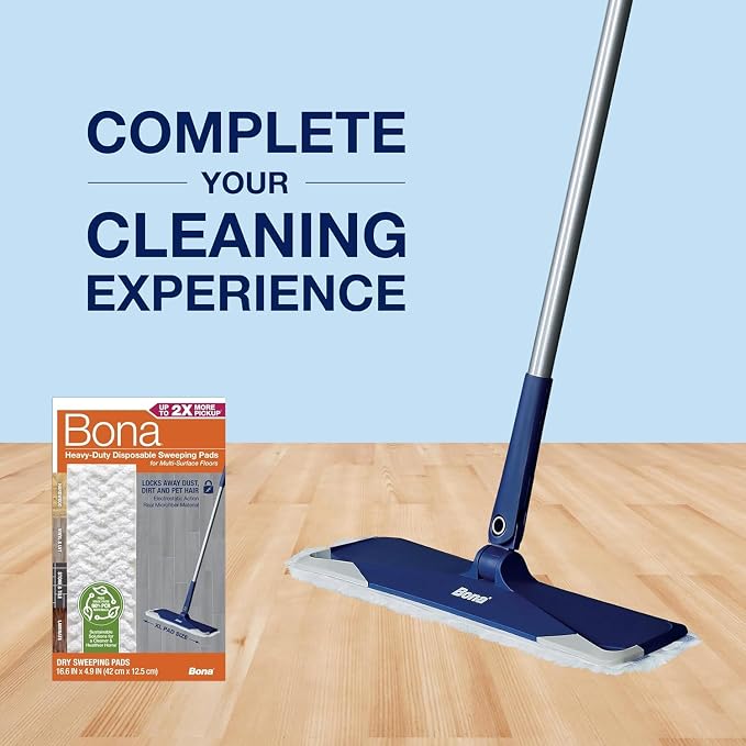Bona Sweeping Pads for Multi-Surface Floors - 24 Count | Heavy-Duty & Disposable XL Microfiber Pads Sweep Away Dust, Dirt, & Pet Hair