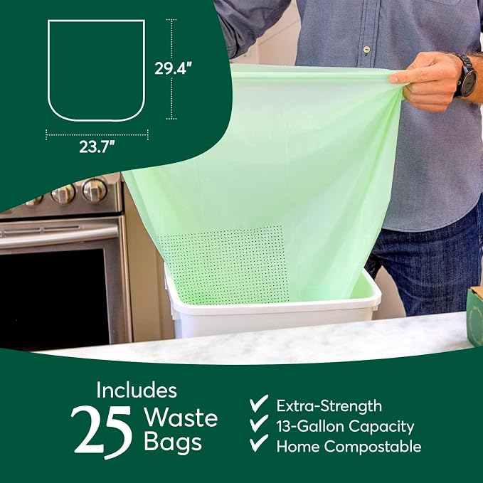 Cleanomic Compostable* 13 Gallon Waste Bags with Drawstring (2 Pack, 50 Count), BPI Certified For Kitchen Compost
