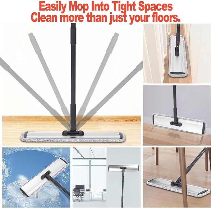 24 Inch Flat Floor Mop Heavy Duty Microfiber Wet Mop Commercial Mop | 4 Cloths Included Long Handle Made of High-quality Aluminum Frame Lightweight