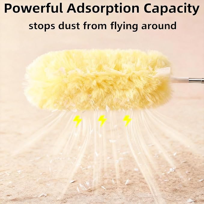 Heavy Duty Duster Refills, Disposable Dusters Kit for Cleaning Dusting Furniture Blind Ceiling Fan, Multi Surface 360 Feather Duster(10)+3FT Extended Handle（1） (Yellow)