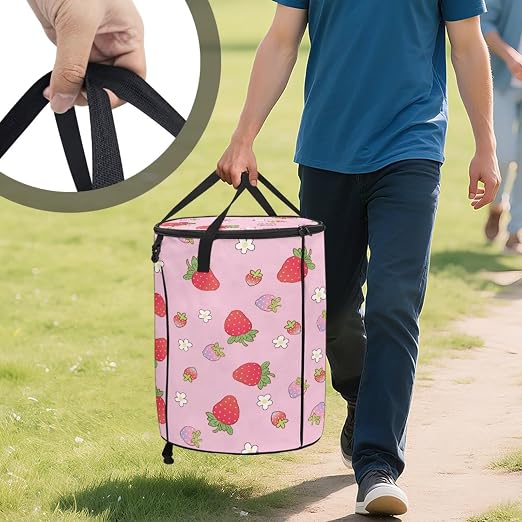 BIGCARJOB Strawberry Recycle Trash Can Storage Outdoor Portable Trash Can Large Pop-Up Waste Bin Bag for Camping Beach Travel, 22.83x17.71 in