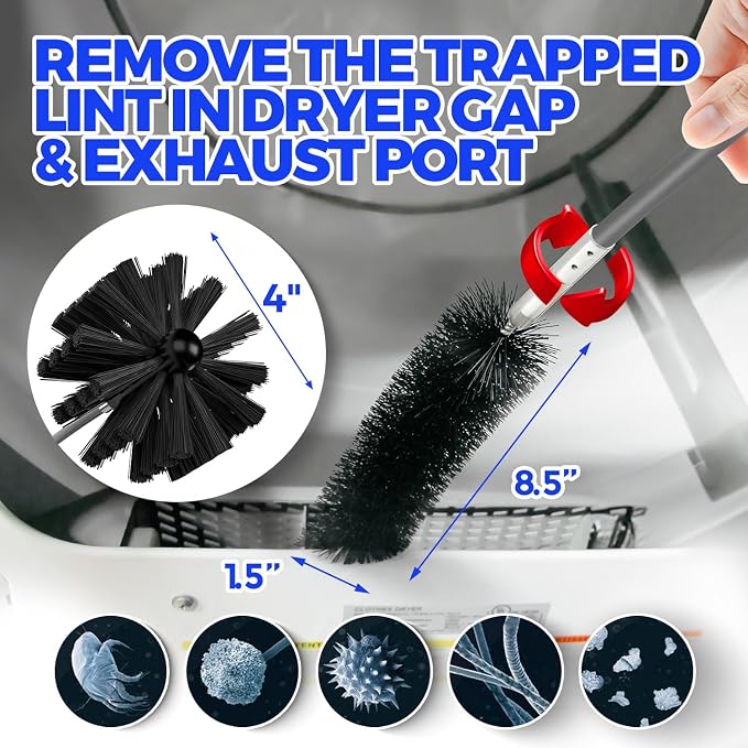 Holikme Dryer Vent Cleaner Kit - 15Ft Flexible Lint Brush for Deep Cleaning | Dryer Vent Cleaner Brush with Drill Attachment, Removes Years of Lint Buildup, Faster Drying & Fire Safety, Gray