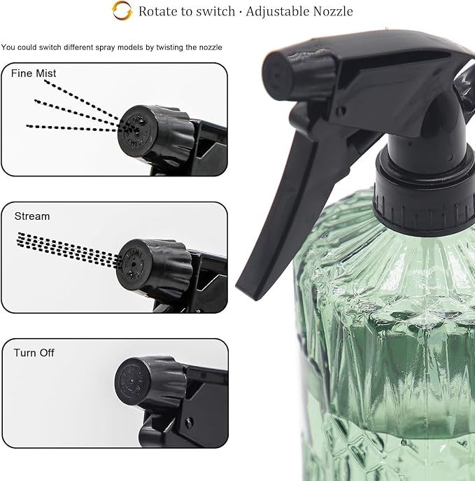 OFFIDIX Fine Mist Plant Mister, Glass Spray Bottles, Green Misters 15 oz | Adjustable Nozzle Spray Bottle, Empty Plant Mister Bottle Indoor Outdoor Gardening Cleaning Work 400 ml Vintage Water Mister