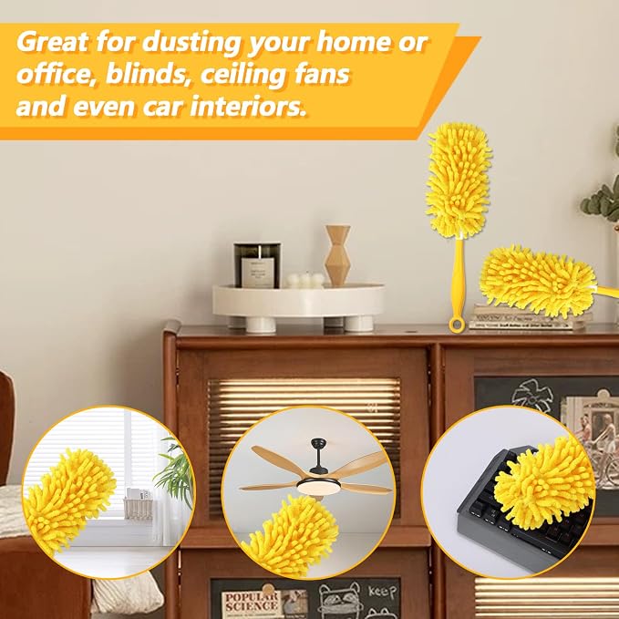 Reusable Chenille Duster Refill Compatible with Swiffer Duster | 360 Heavy Duty Dusters Refills - Washable Microfiber Ceiling Fan Duster for Swiffer Dusters, 4 Pack(Handle is Not Included)