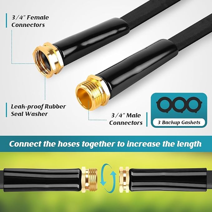 Upgraded 50FT Expanding Garden Hose - Lightweight, Kink-Free & Burst-Resistant Flex Hose with 8-Pattern Spray Nozzle for Lawn, RV, Car Wash (50 ft Expandable Water Hose) (50ft)